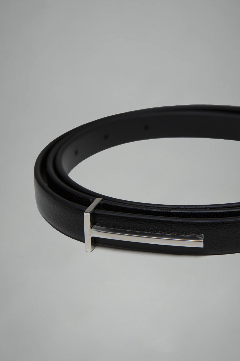 Tom Ford Supple Grain Leather Slim T Belt 15mm In Black