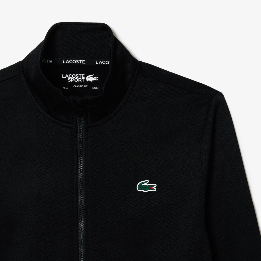 Lacoste Zippered Anti-tear Tennis Jersey In Black