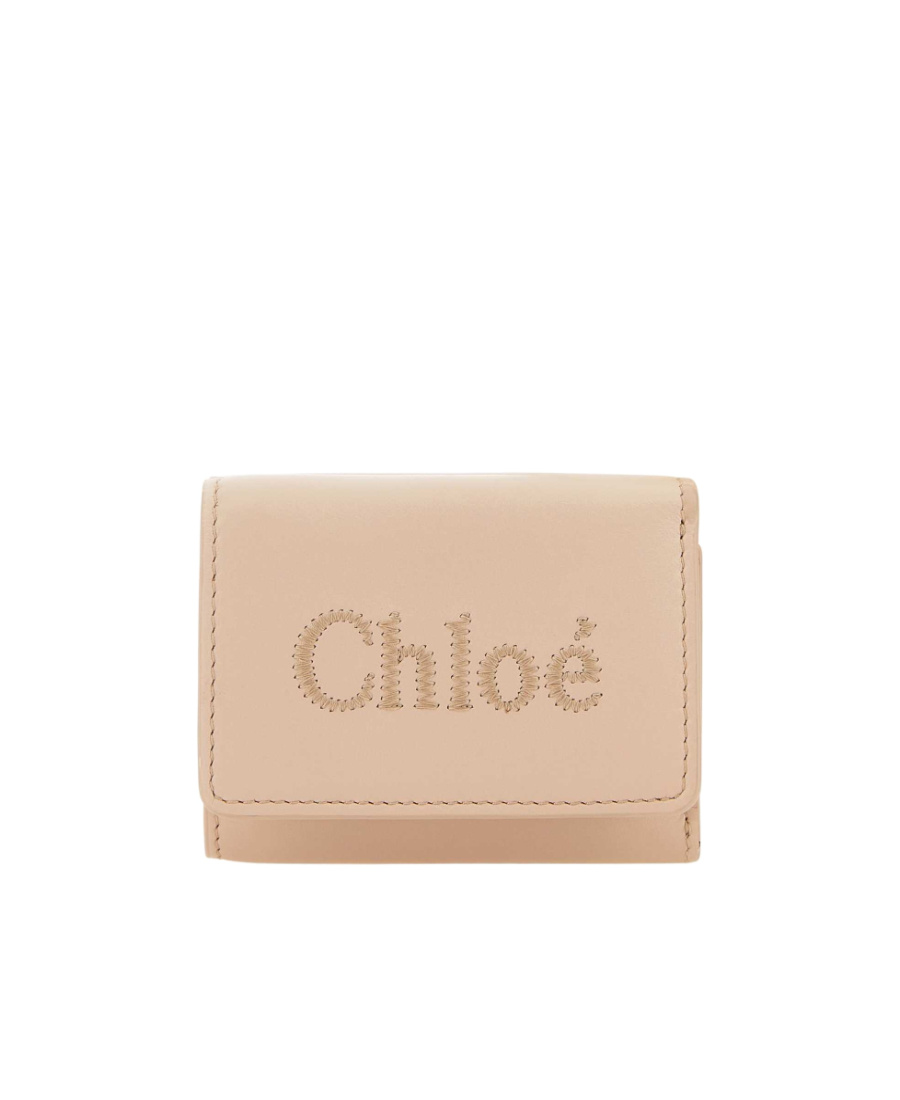 Shop Chloé Logo Embroidered Tri-fold Wallet In Nude