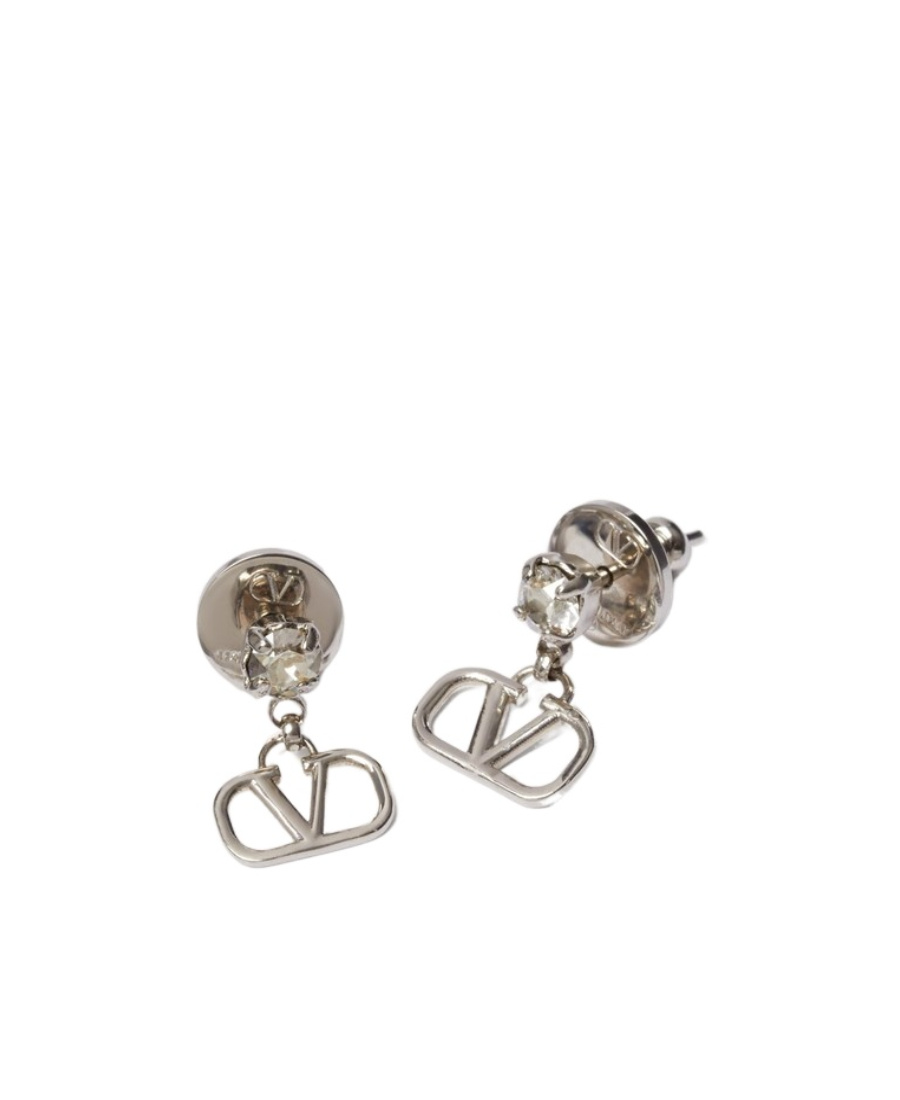 Shop Valentino Vlogo Signature Earrings In Metal And Swarovski Crystals In Gray