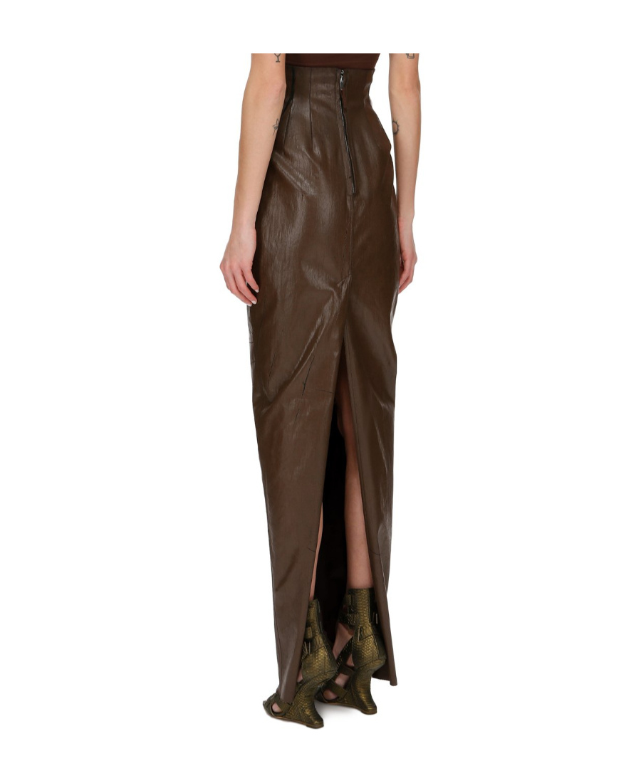 Shop Rick Owens Pillar Rear-slit Cotton Maxi Skirt In Brown