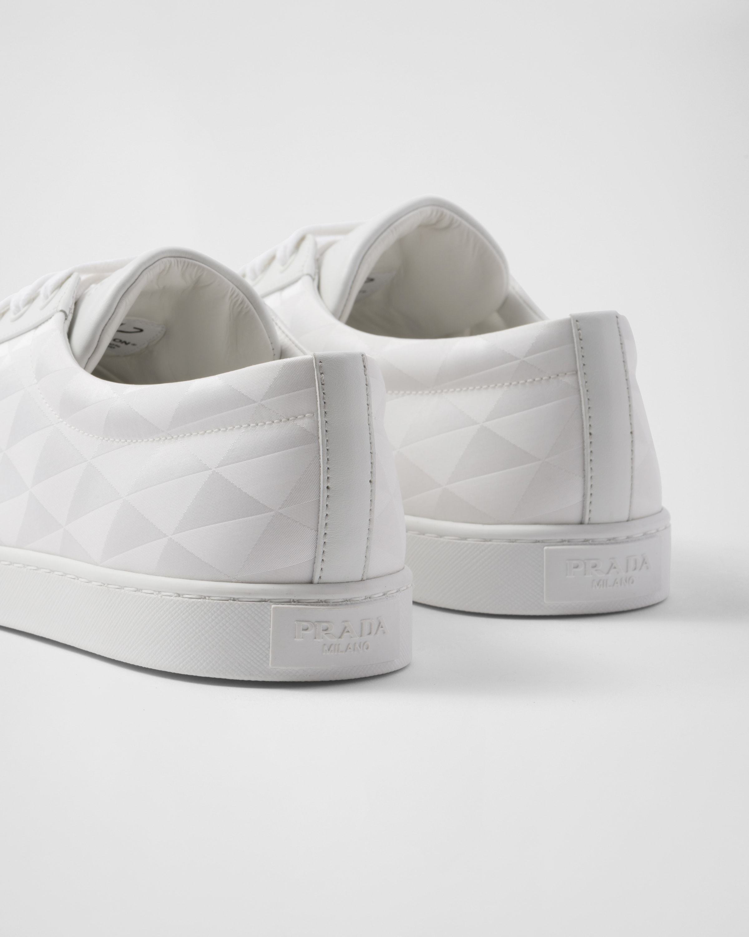Prada Nylon And Leather Sneakers With Iconic Logo In White
