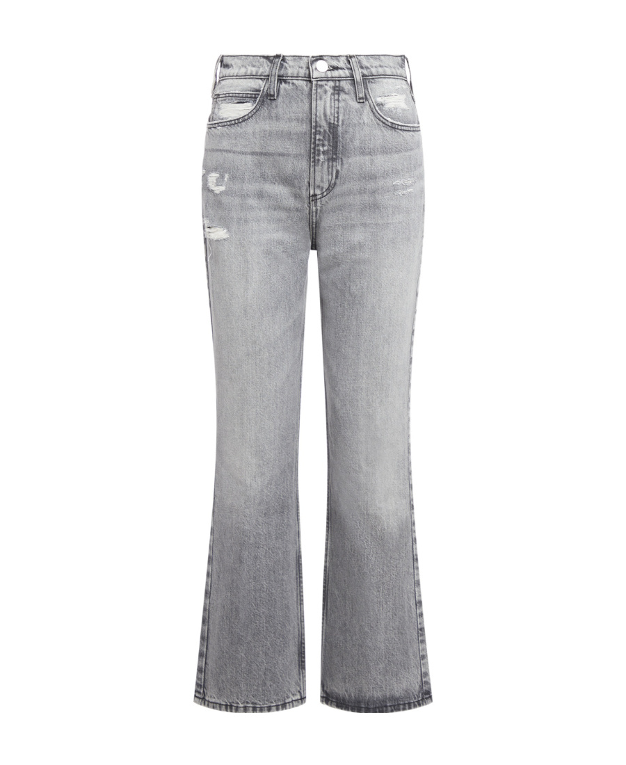 Frame Distressed High-rise Cropped Bootcut Jeans In Gray