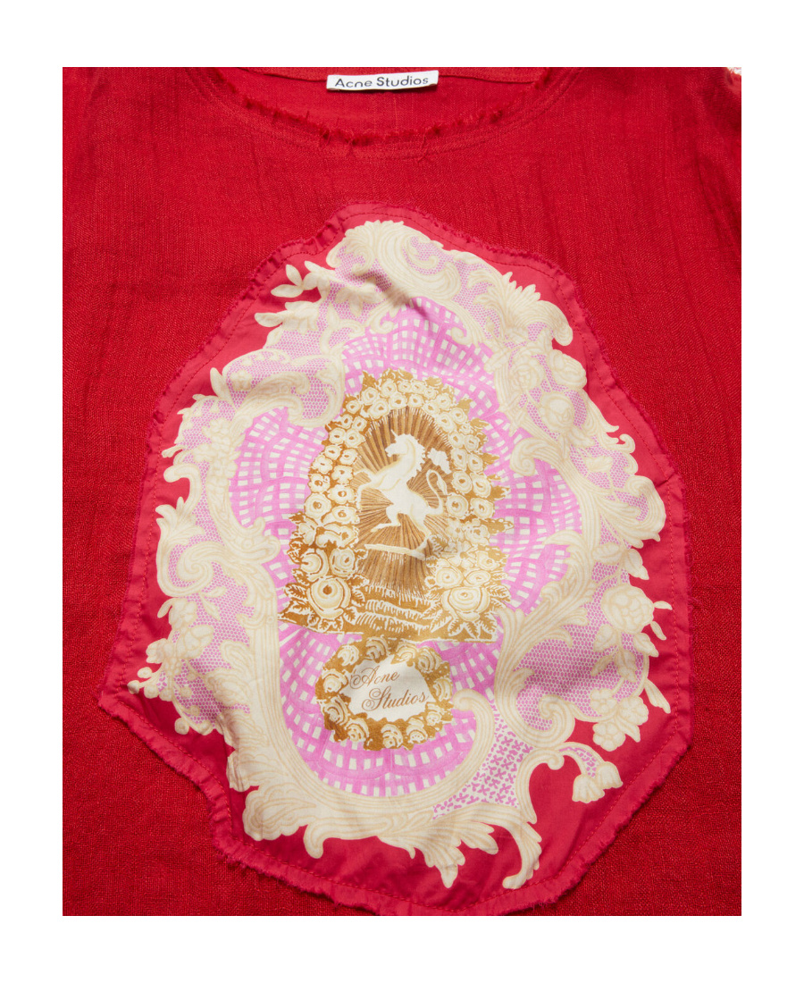 ACNE STUDIOS PATCH-DETAIL LINEN-BLEND T-SHIRT