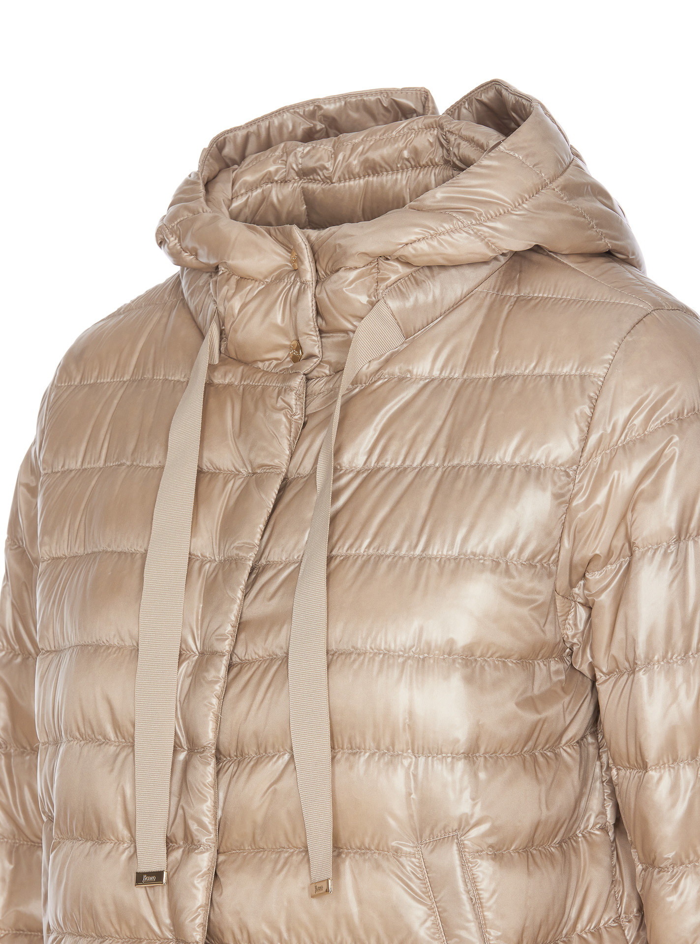 Herno Light Gray Reversible High Neck Down Jacket In Technical Fabric Woman In Nude