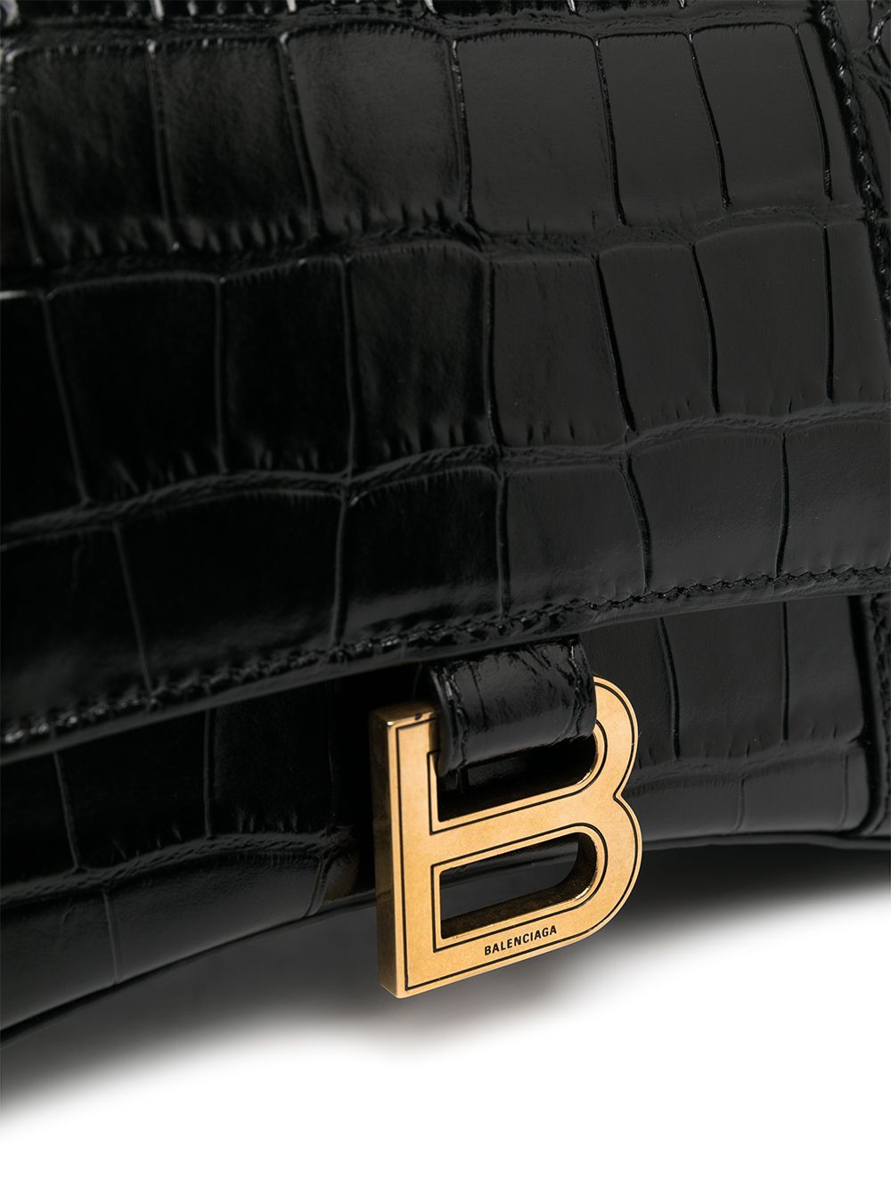 Balenciaga Borsa Hourglass Small Con Lavorazione Coccodrillo Da Donna In Nero In Black