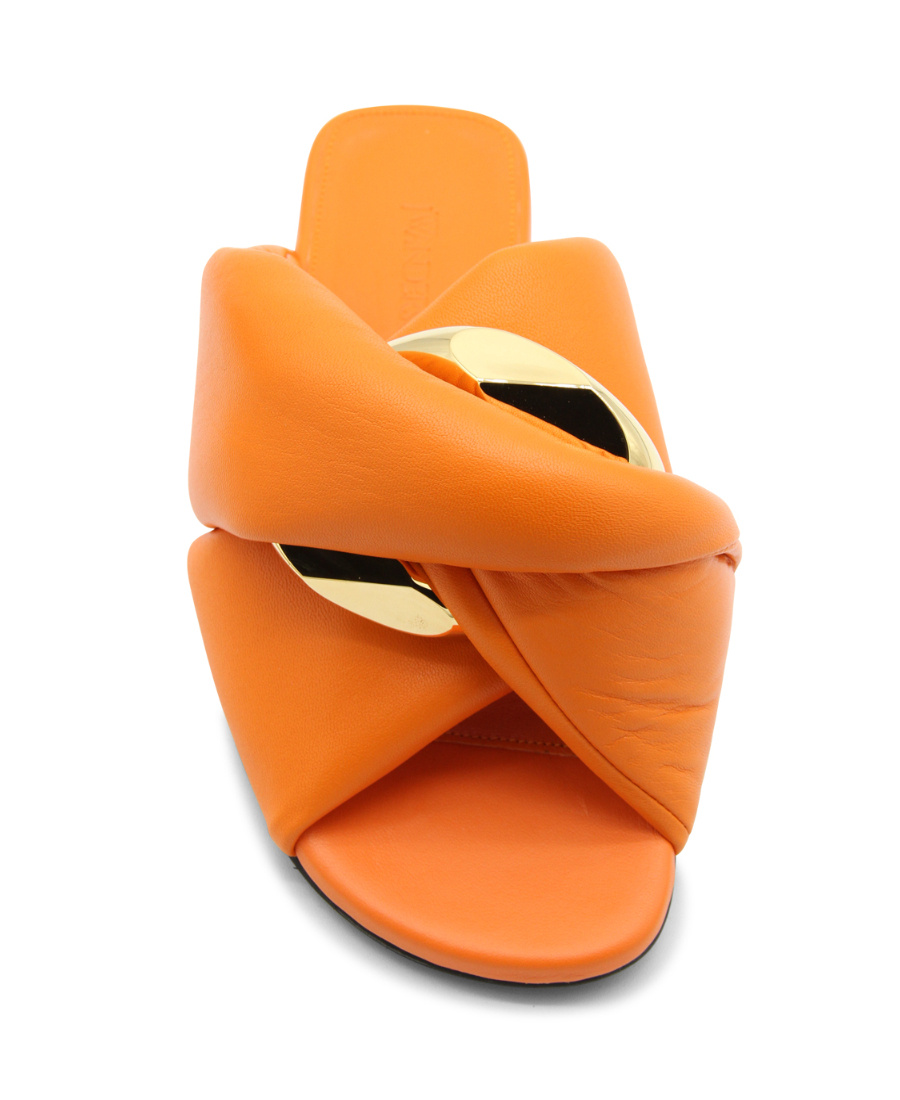 Jw Anderson Chain Twist Leather Slides In Orange