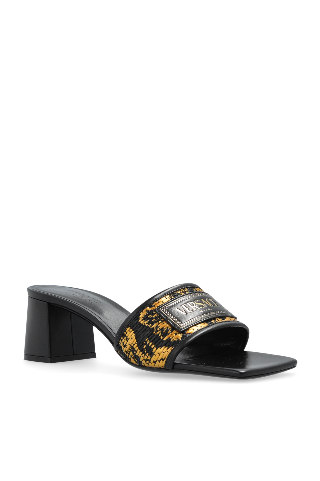 Versace Theia Barocco Square Open Toe Sandals In Black