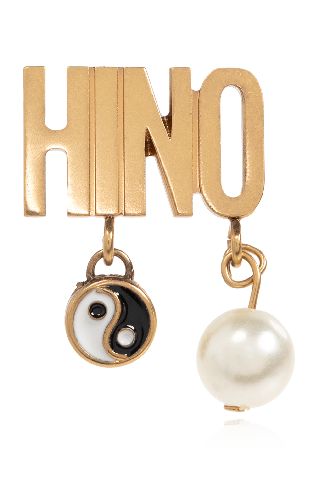 Moschino Logo Charm Earrings In Yellow