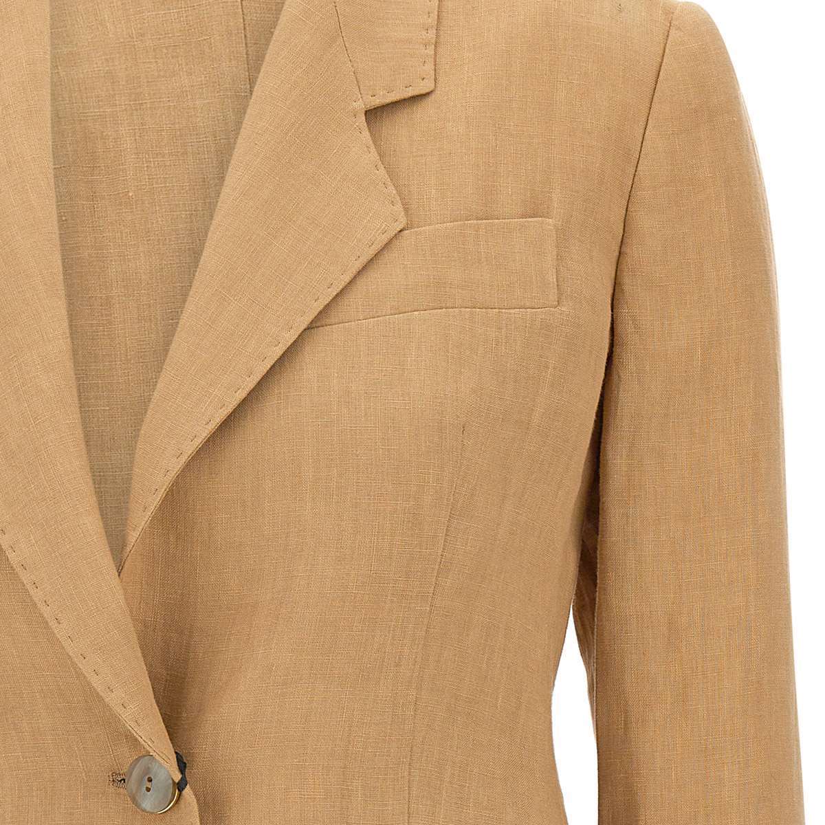 Shop Marella Slim-fit Linen Blazer In Brown