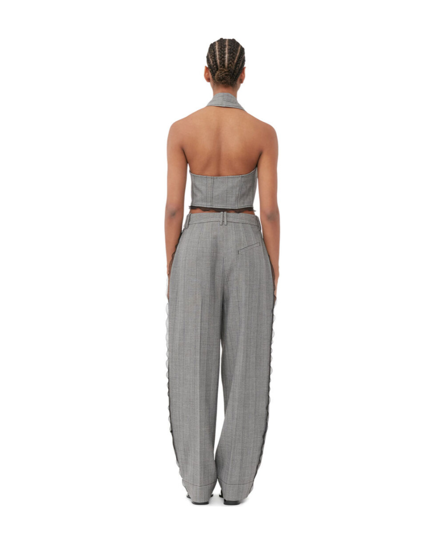 Ganni Herringbone Halter Suiting Vest In Gray