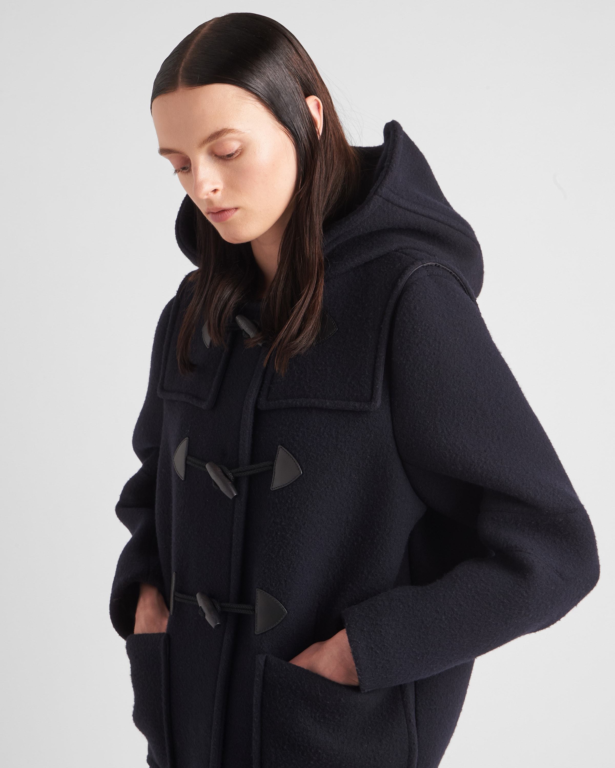 Prada Hooded Wool Coat In Blue