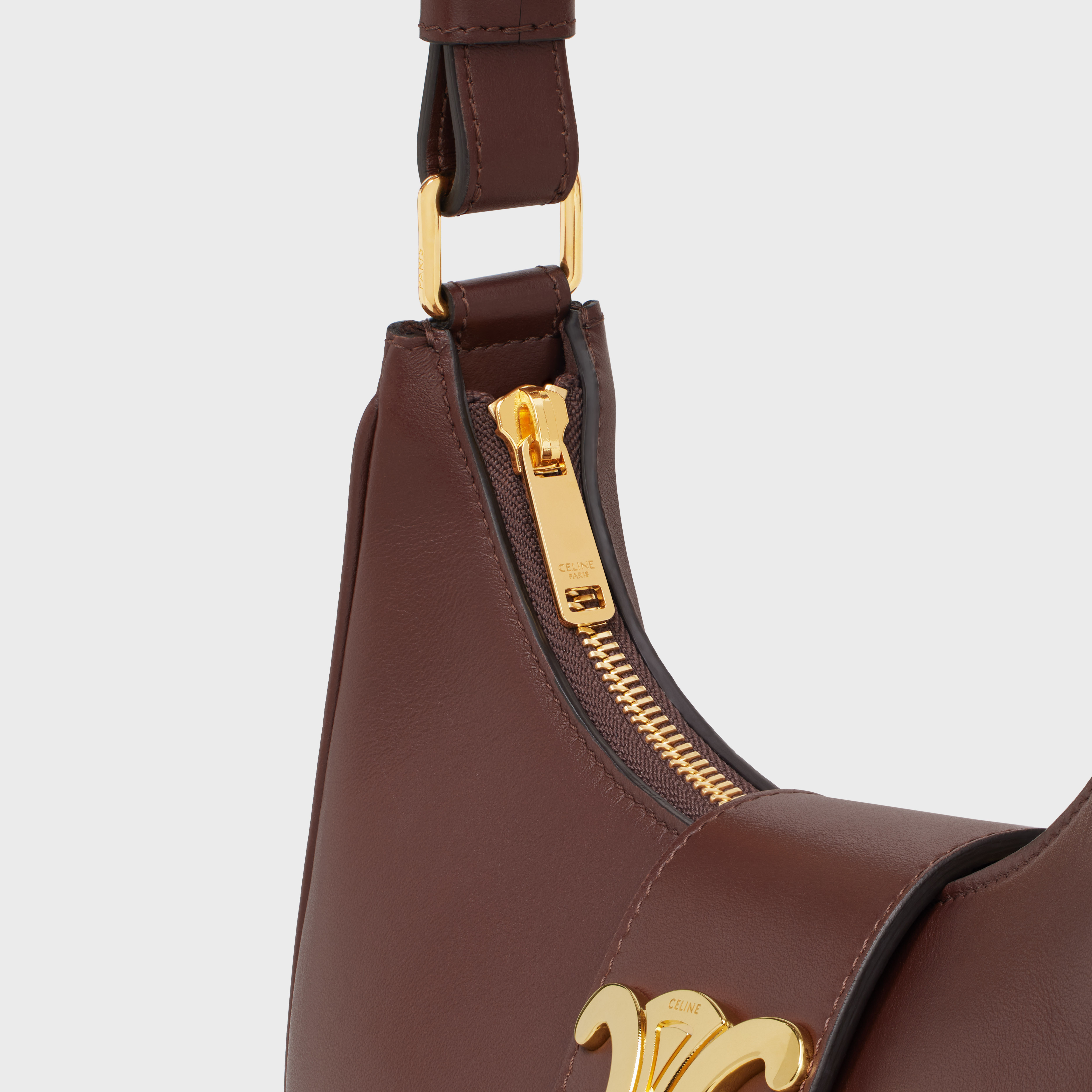 Celine Ava Triomphe Medium Leather Shoulder Bag In Brown
