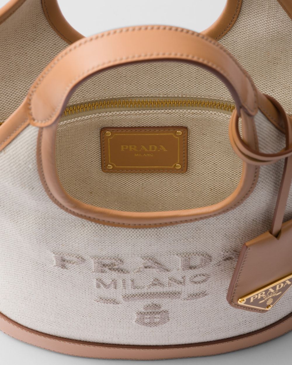 Shop Prada Linen Blend And Leather Mini-buckle Bag In Neutral Color