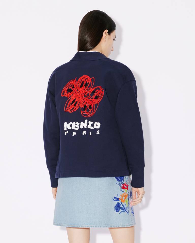 Kenzo ' Drawn Varsity' Embroidered Hooded Sweatshirt In Blue