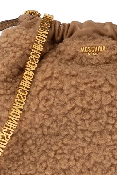 MOSCHINO MOSCHINO FAUX-SHEARLING DRAWSTRING SHOULDER BAG 