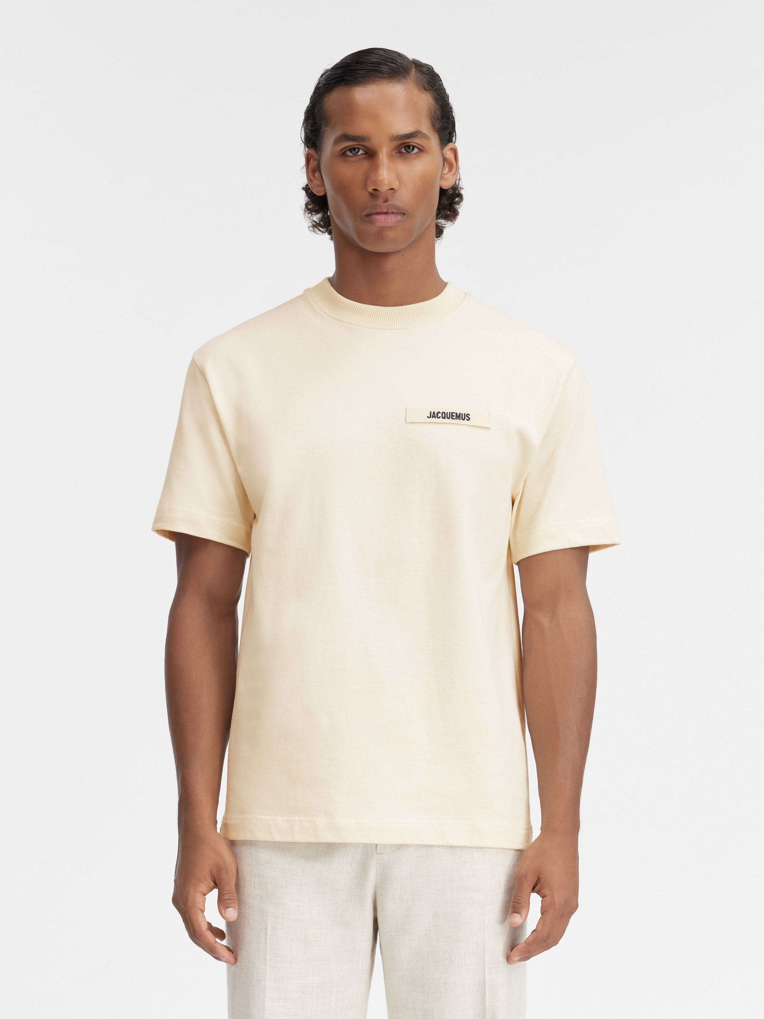 Jacquemus 'le T-shirt Gros Grain' Beige T-shirt With Logo Patch On The Front In White