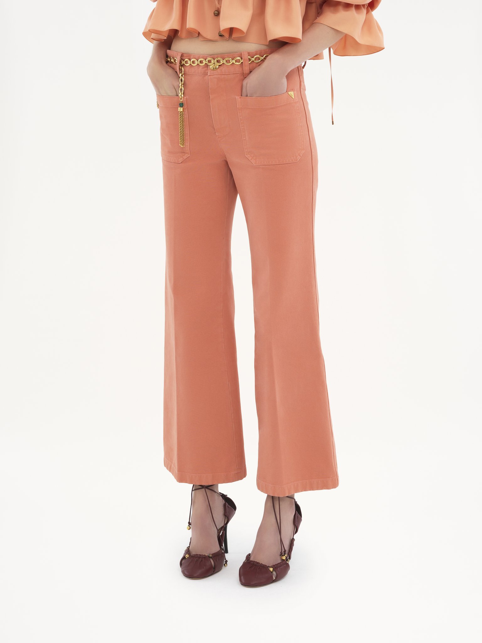 Chloé Cropped Cotton Canvas Bootcut Pants In Pink