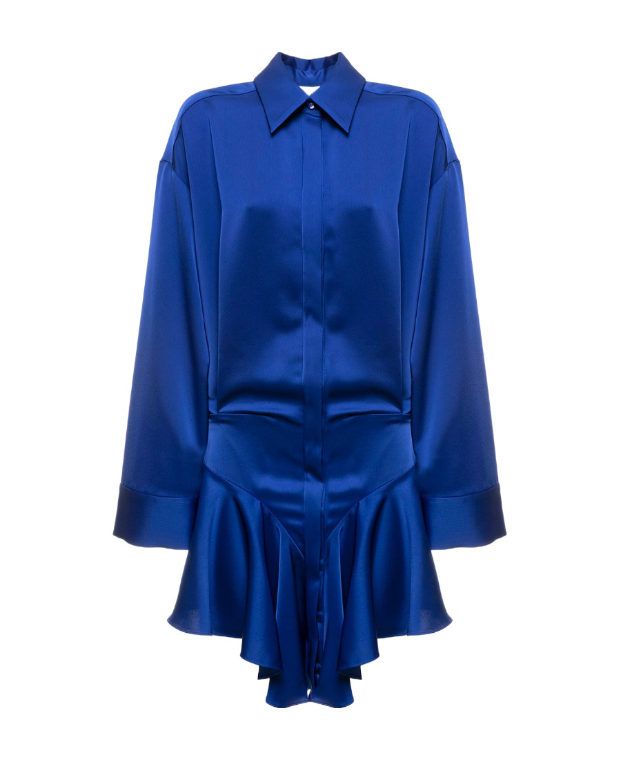Shop Attico The Ruffled Hem Satin Mini Dress In Blue