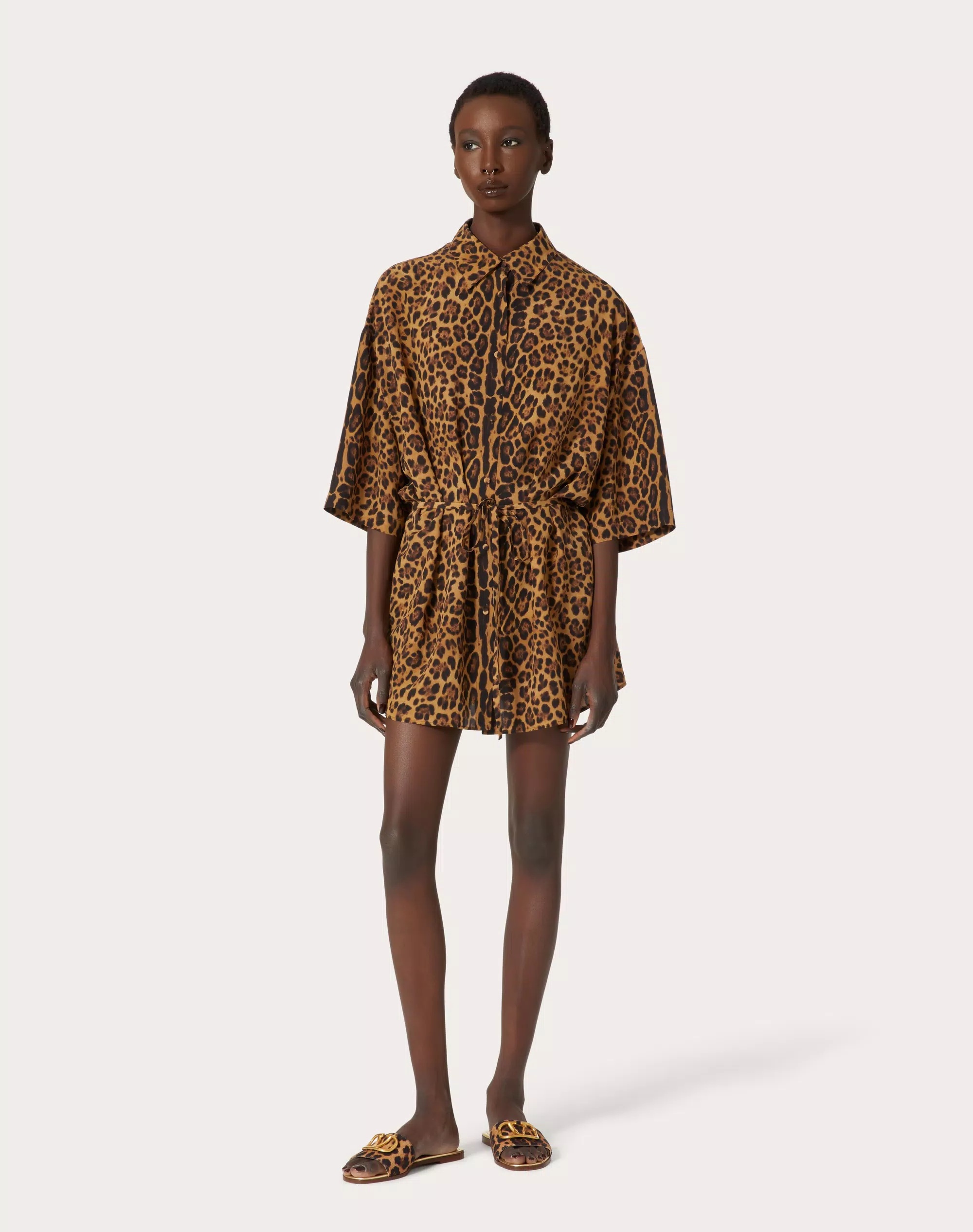 Valentino Leopard Print Crepe Chine Shirt