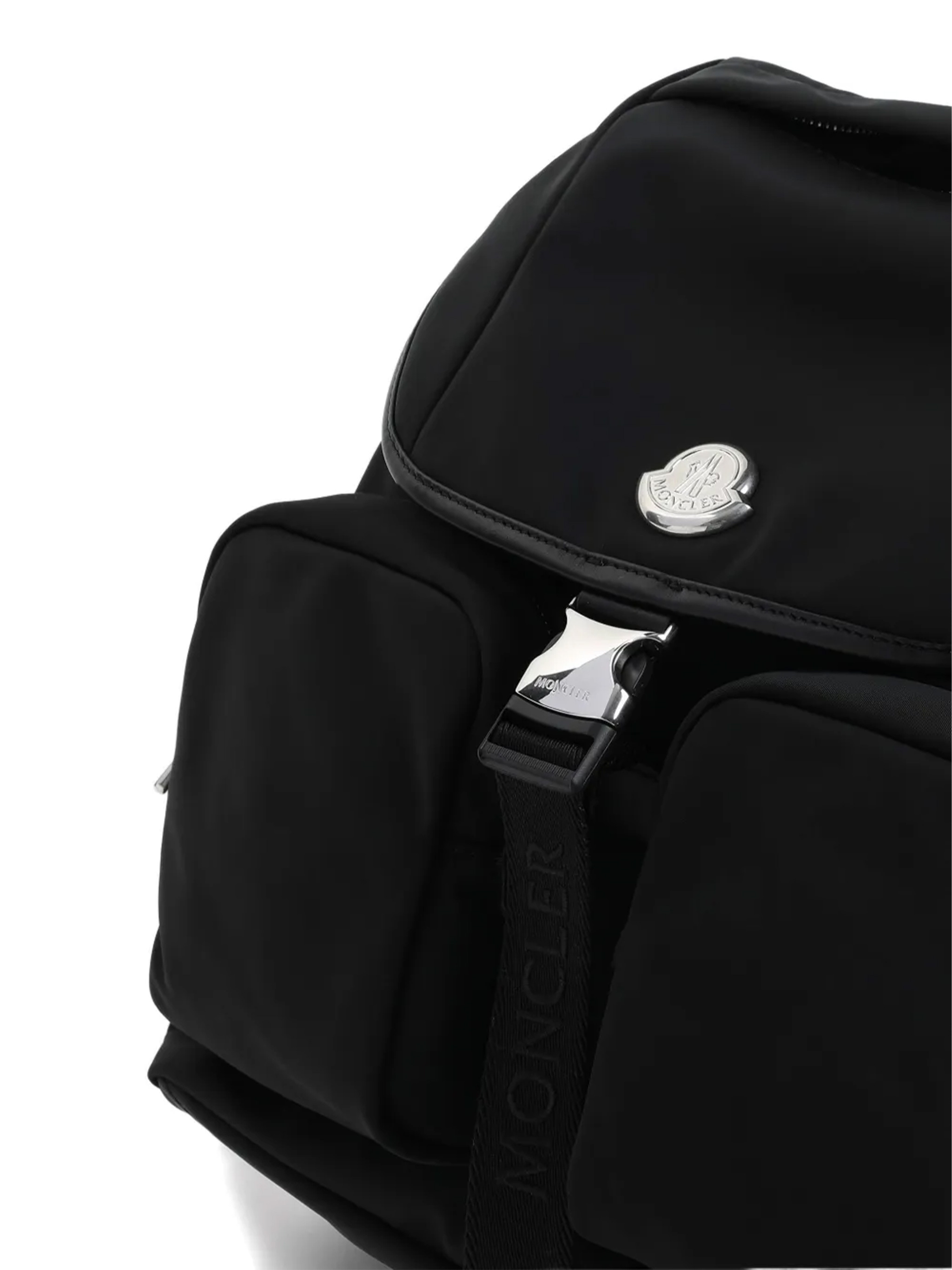 Moncler Black Polyester Backpack With Multiple Storage In Black