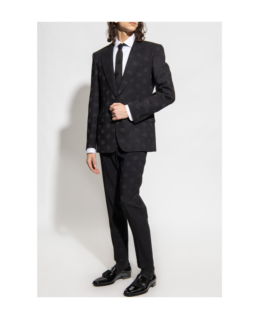 Dolce & Gabbana Logo-jacquard Single-breasted Blazer In Black