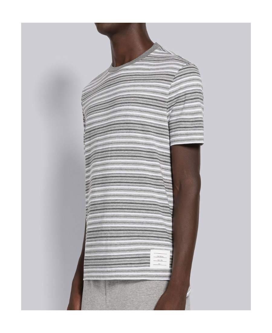 Thom Browne Short Sleeve Striped T-shirt In Gray