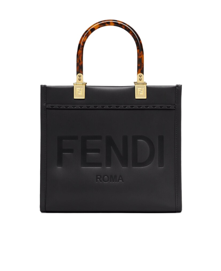 Fendi Small Sunshine Leather Shoulder Bag In Black