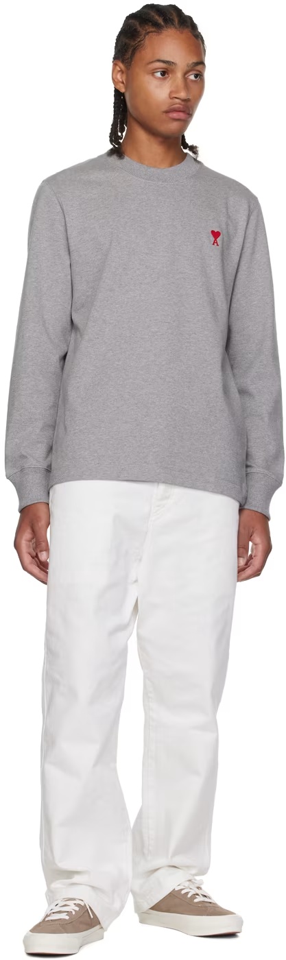 Ami Alexandre Mattiussi Round Collar And Long-sleeved T-shirt In Gray