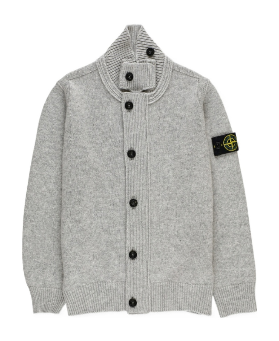 Stone Island Compass-motif Button-up Cardigan In Gray
