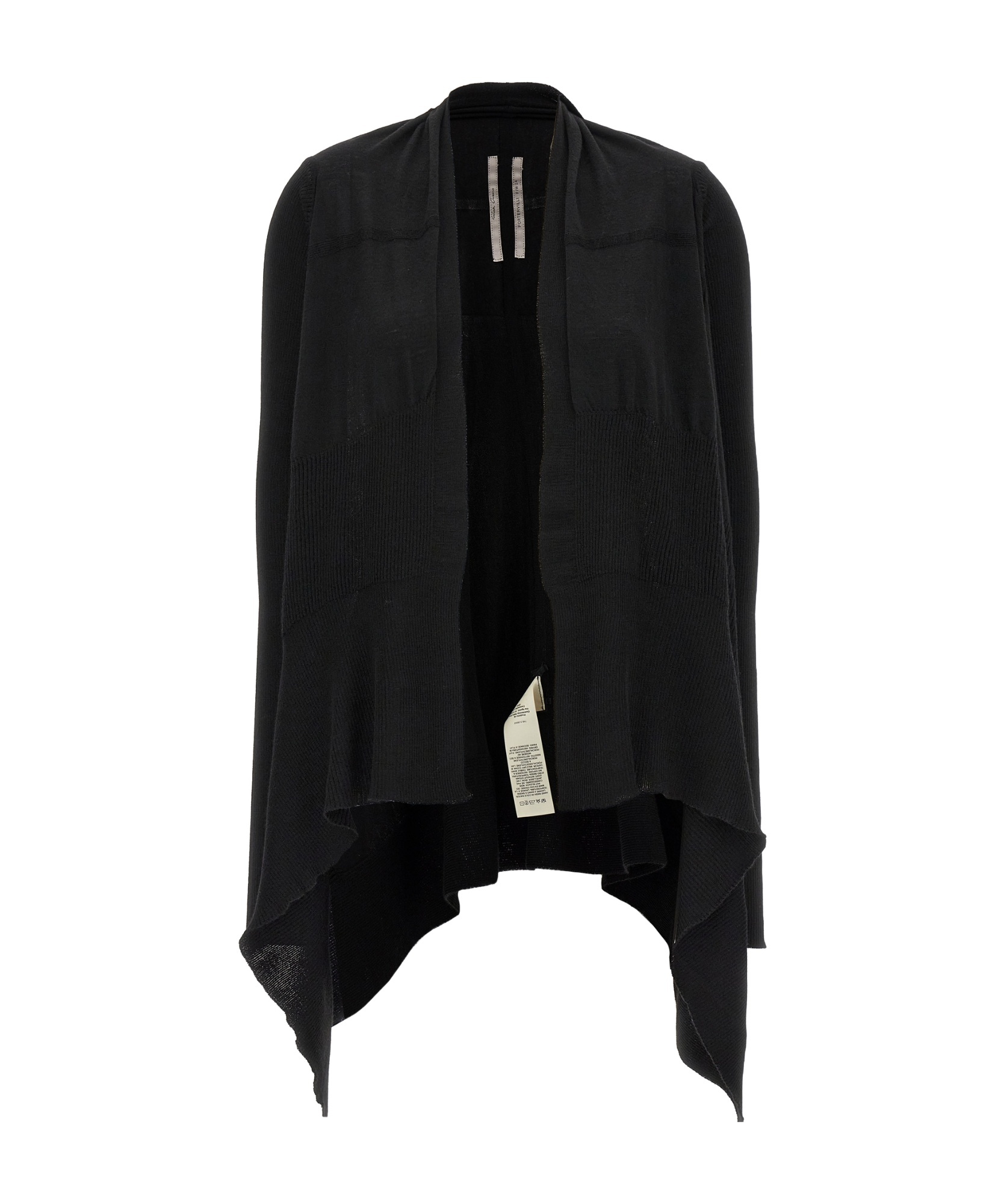Rick Owens Draped Hem Long Sleeve Ribbed Cardigan In Black