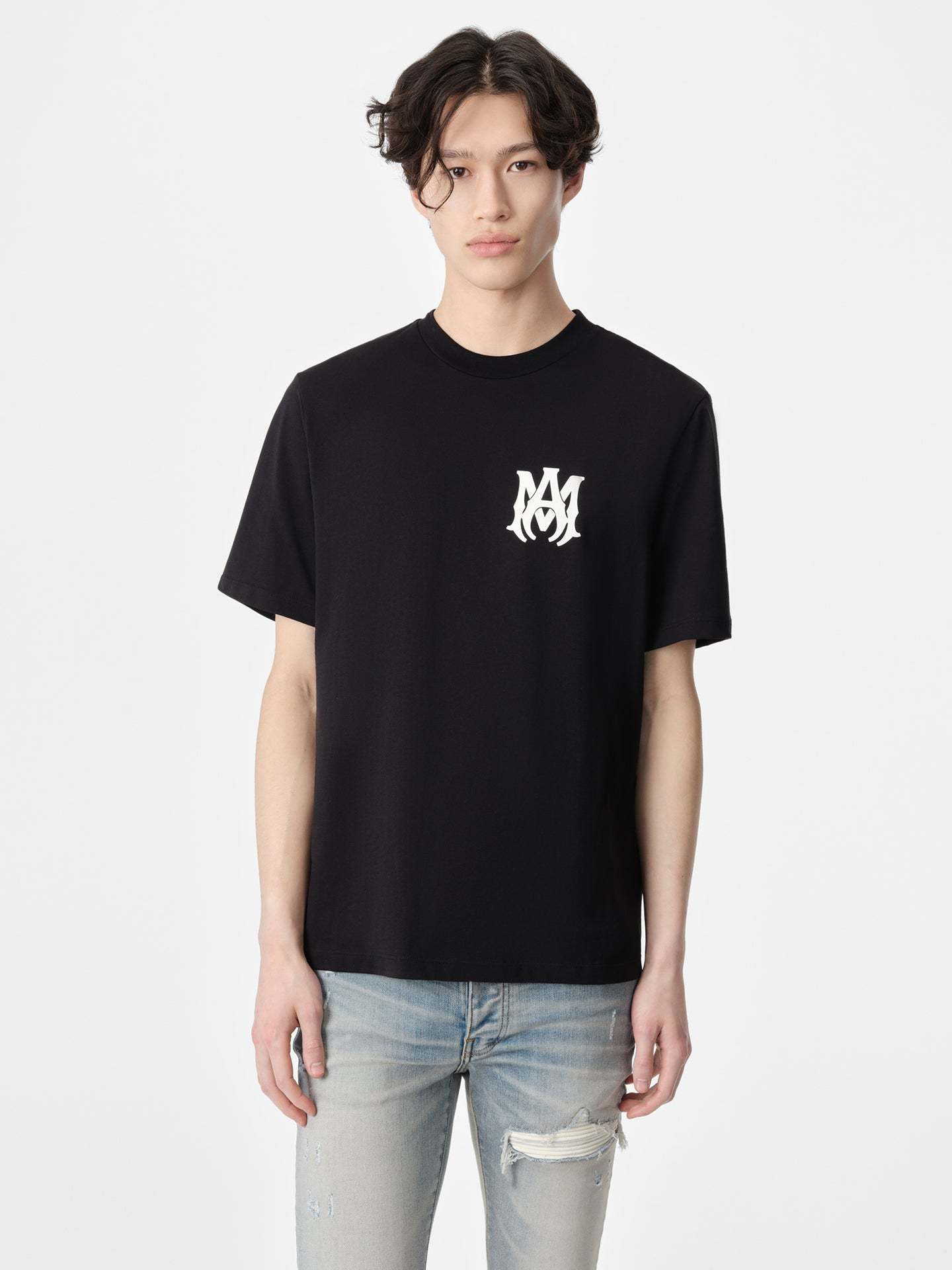 Amiri Jazz Wolf Black Crewneck T-shirt With Logo Lettering On The Front And Maxi Print On The Rear In Cott In Black