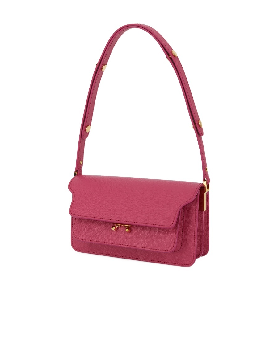 Marni Trunk E/w Foldover Top Shoulder Bag In Red