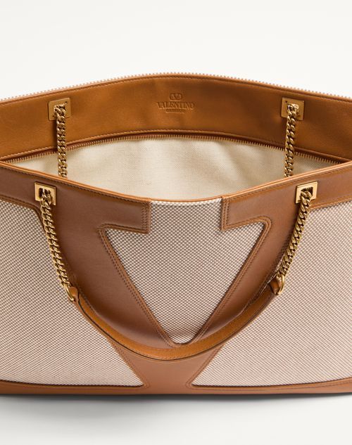 Shop Valentino Garavani Viva Superstar Large Canvas Shopping Bag In Natural/spice Color