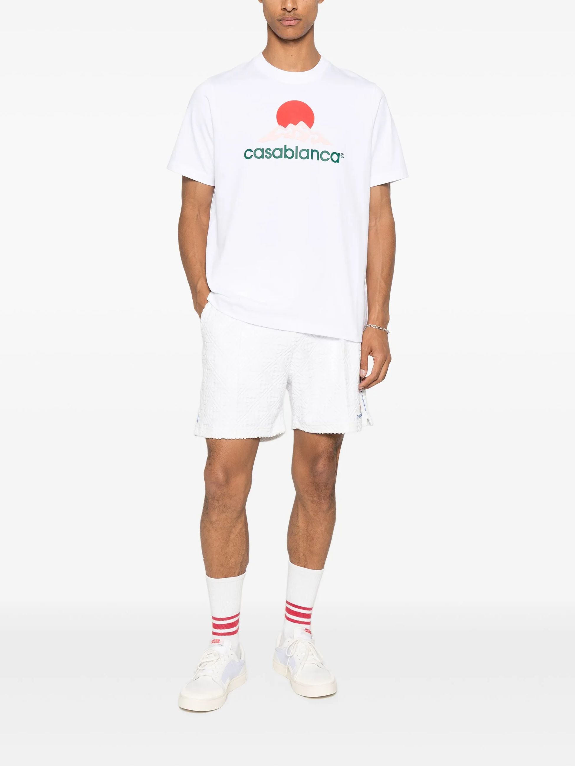 Casablanca White Crewneck T-shirt With Logo On The Front In Cotton Man In White