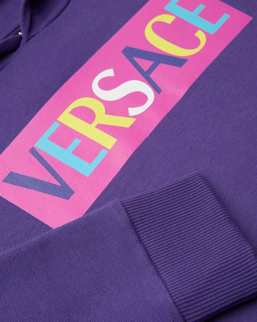 Versace Logo-print Drop-shoulder Hoodie In Blue