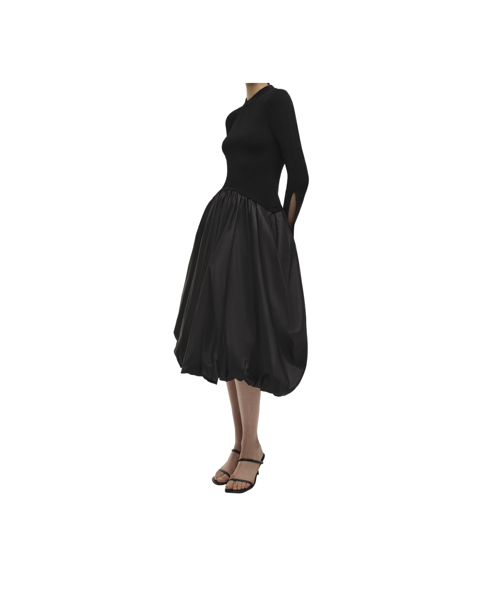 Simkhai Kenlie Mixed Media Bubble Midi Dress In Black