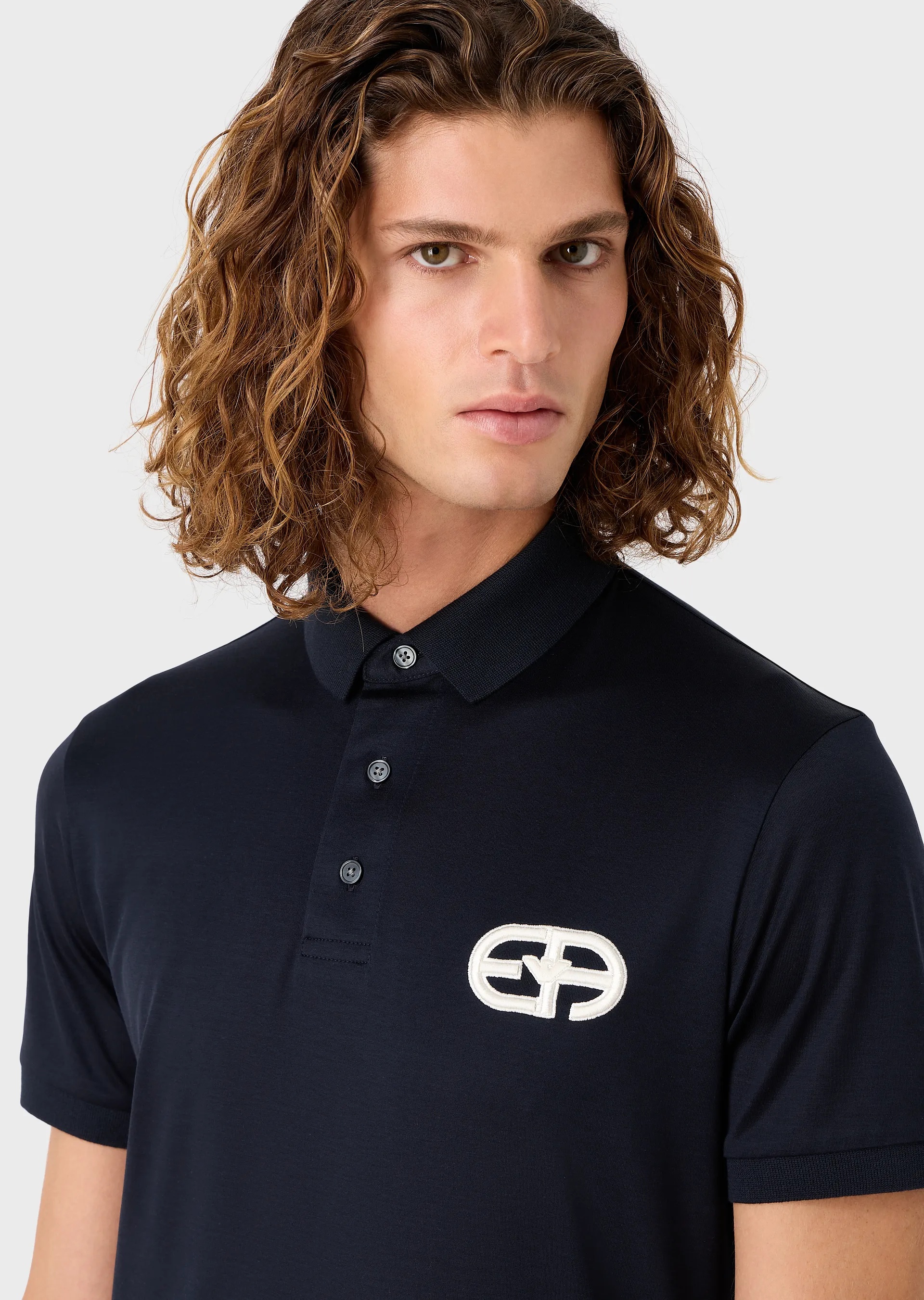Emporio Armani Cotton Blend Polo Shirt In Blue