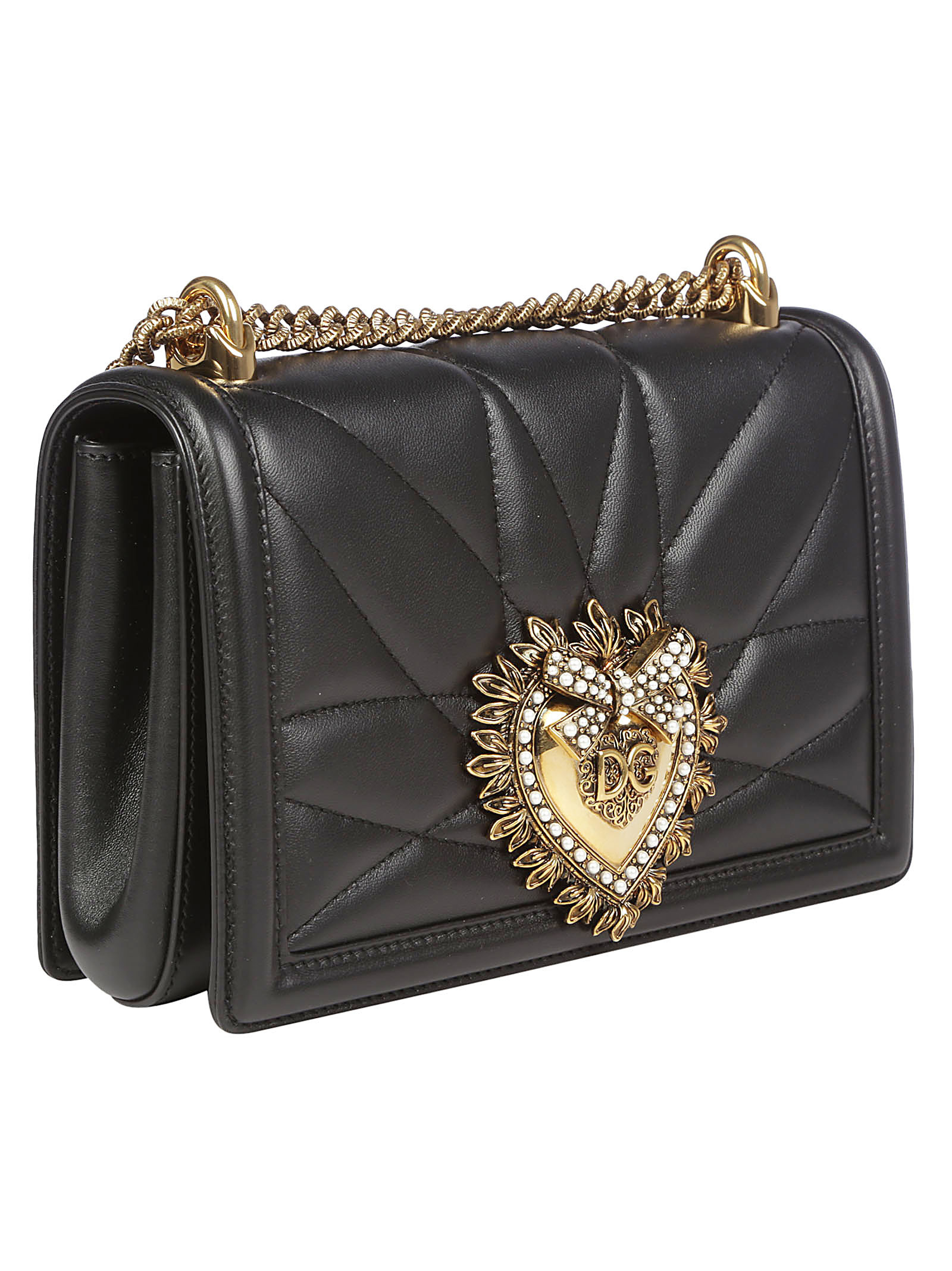 Dolce & Gabbana Devotion Medium Leather Shoulder Bag In Black