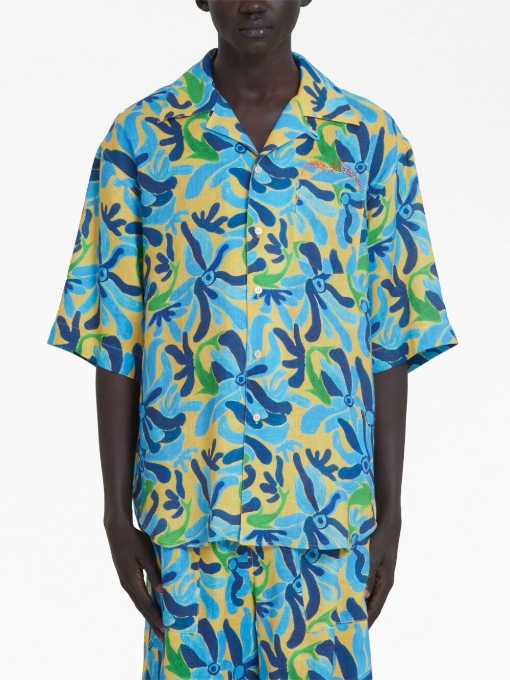 Marni X No Vacancy Inn Fish-print Linen-blend Shirt In Green