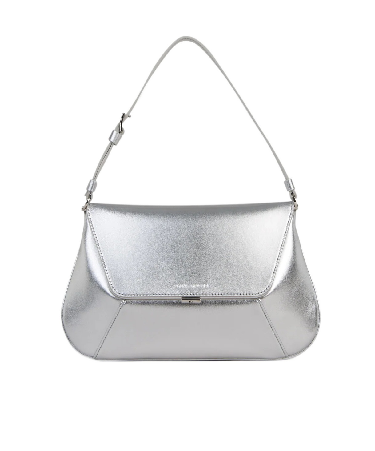 Amina Muaddi Ami Mini Frame Metallic Leather Shoulder Bag In Gray