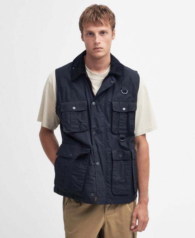 Barbour Utility-inspired Blue Gilet With Embroidered Logo In Black