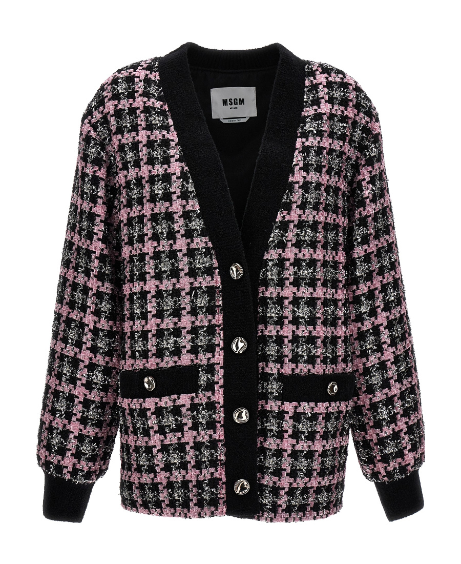 Msgm Single-breasted Tweed Jacket In Black
