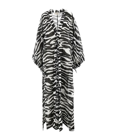 ATTICO KAFTAN IN WHITE AND BLACK ZEBRA PRINT MUSLIN