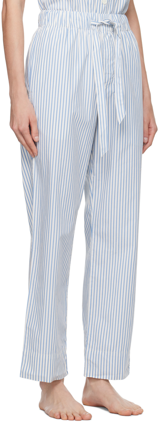 Tekla White & Blue Drawstring Pyjama Pants In Off-white/blue