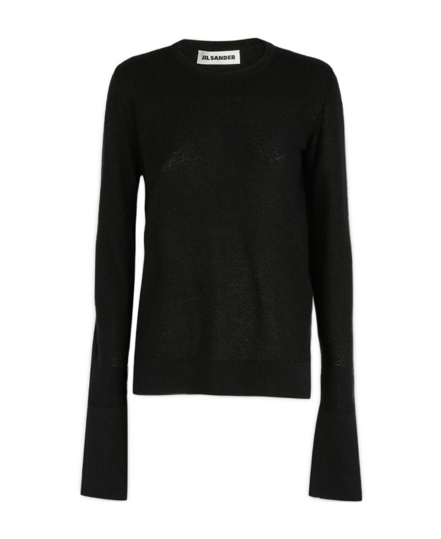 Jil Sander Cotton Blend Crew-neck Sweater With Flared Sleeves In Black