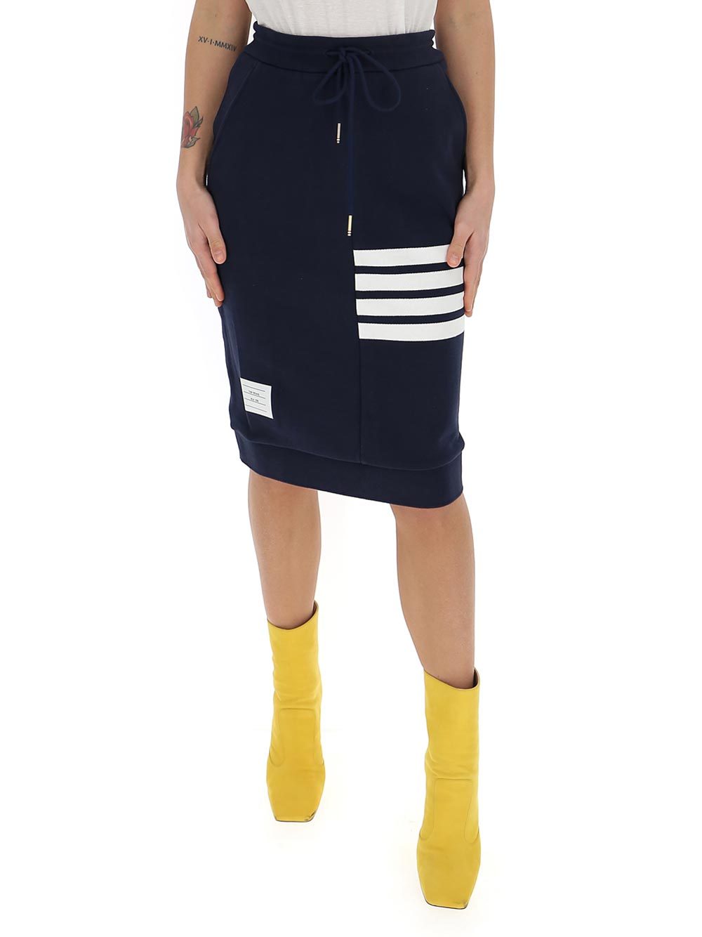 Thom Browne 4-bar Stripes Drawstring Skirt In Black