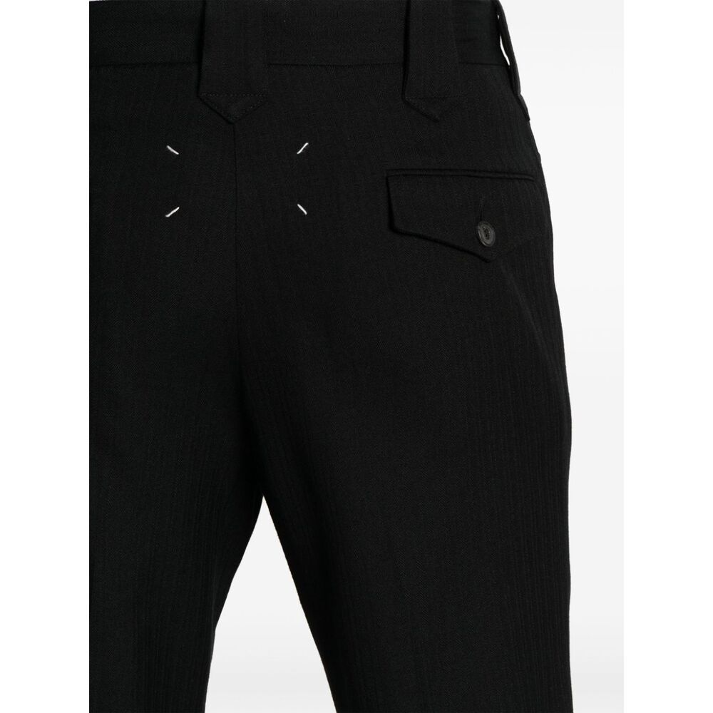 Maison Margiela Herringbone-pattern Wool Trousers In Black