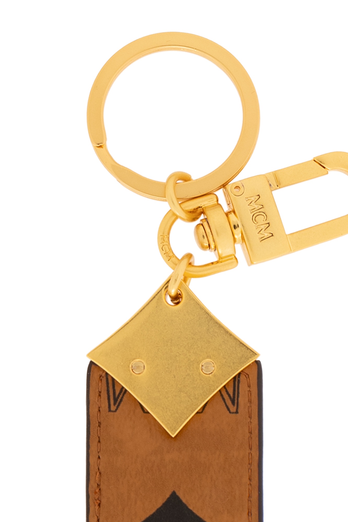 Mcm Aren Diamond Logo Key Holder In Visetos In Brown