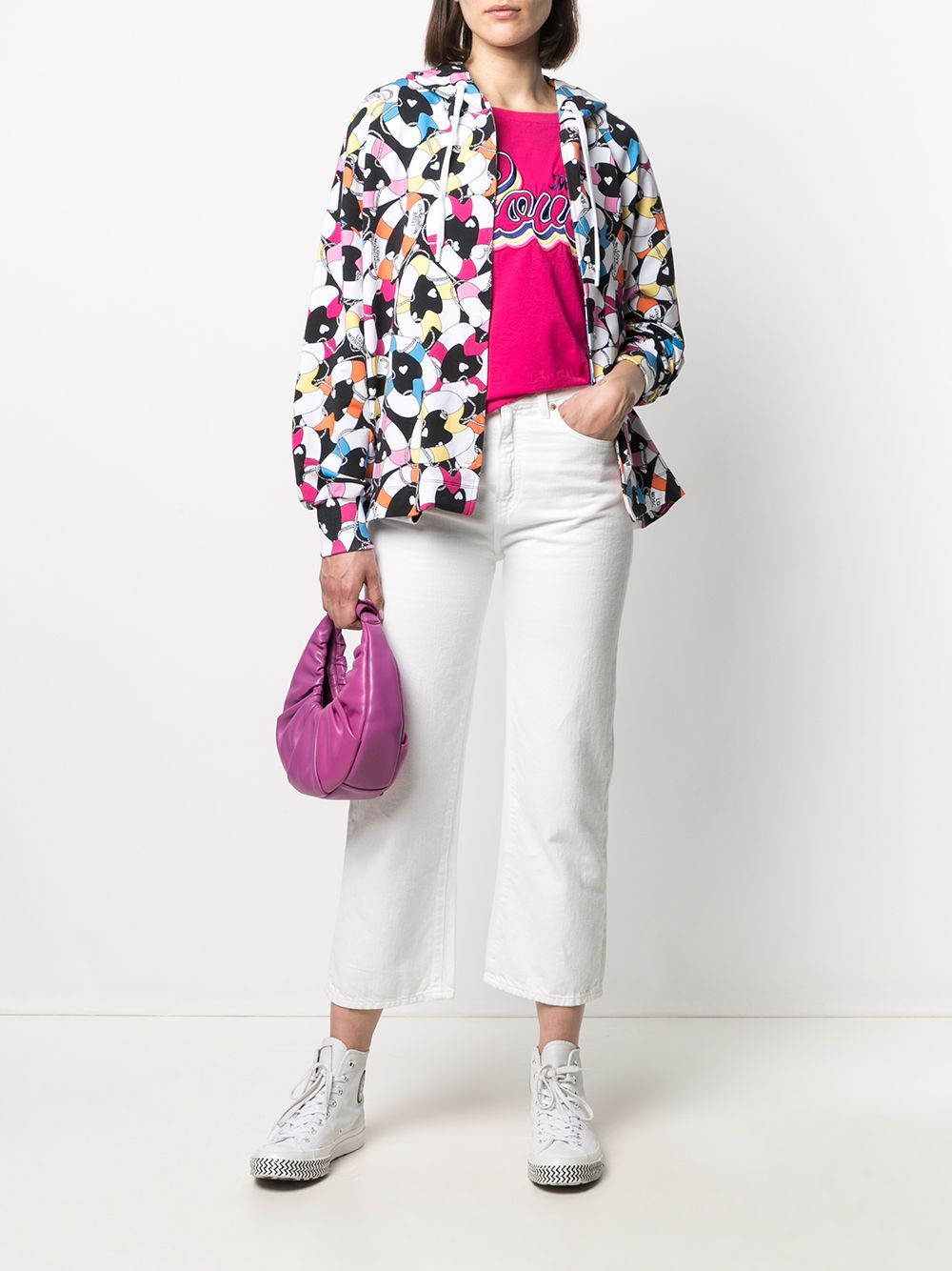 Moschino Floral Printed Long-sleeved Hooded Casual Jacket In Multicolor